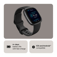 Fitbit Versa 4 Fitness - Reloj Inteligente con Preparación Diaria, GPS, Frecuencia Cardíaca 24/7 y Más, Negro/Grafito, Talla Única