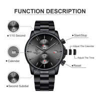 Reloj cronógrafo para hombre GOLDEN HOUR, acero inoxidable, resistente al agua, movimiento de cuarzo y fecha automática