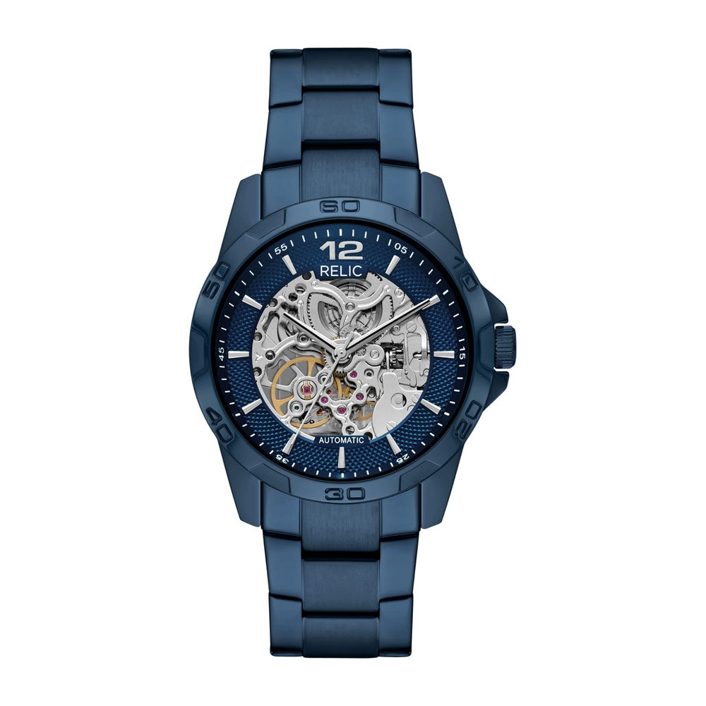 RELIC by Fossil, reloj masculino automático, esfera esqueleto azul, acero inoxidable, resistente al agua hasta 50 metros