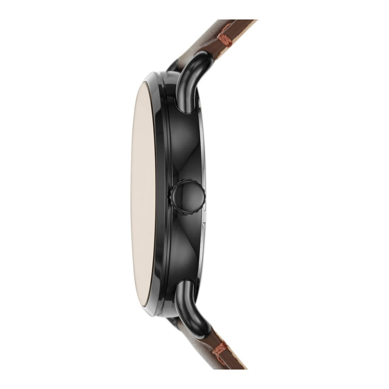 Reloj Fossil Copeland para hombre, acero inoxidable y cuero, movimiento de cuarzo con esfera negra e índices romanos, resistente al agua