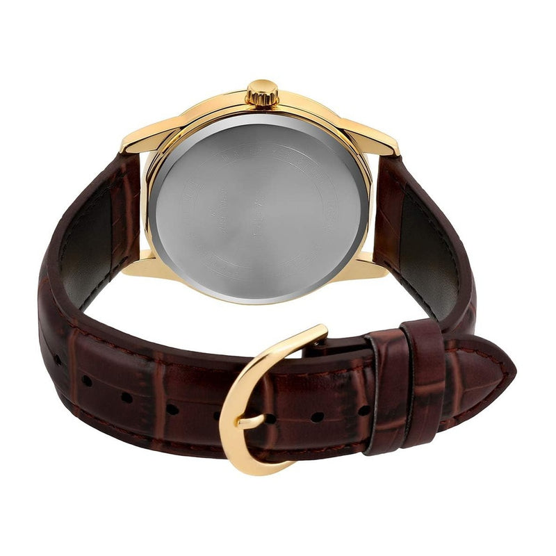 Casio Reloj de cuarzo de acero inoxidable para hombre, correa de cuero marrón, modelo EAW-MTP-V001GL-9B