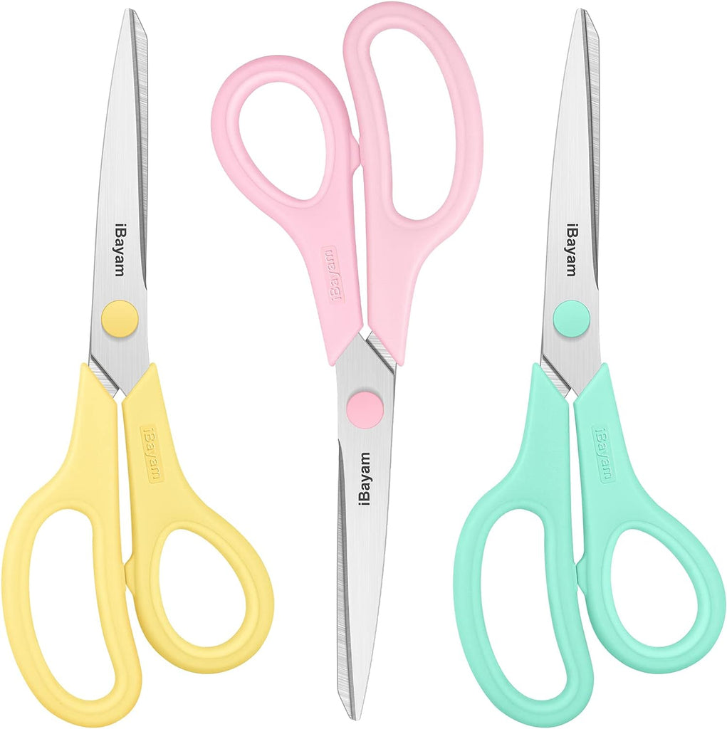 iBayam 8.5" All Purpose Yellow Pink Teal Scissors for School Office Teacher