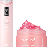 Visita la tienda de medicube medicube Set de cuidado de la piel rosa para piel brillante de vidrio: Age-R Booster Pro Pink | Masajeador de belleza de brillo de cristal real 6 en 1 y crema de gelatina de colágeno - niacinamida y