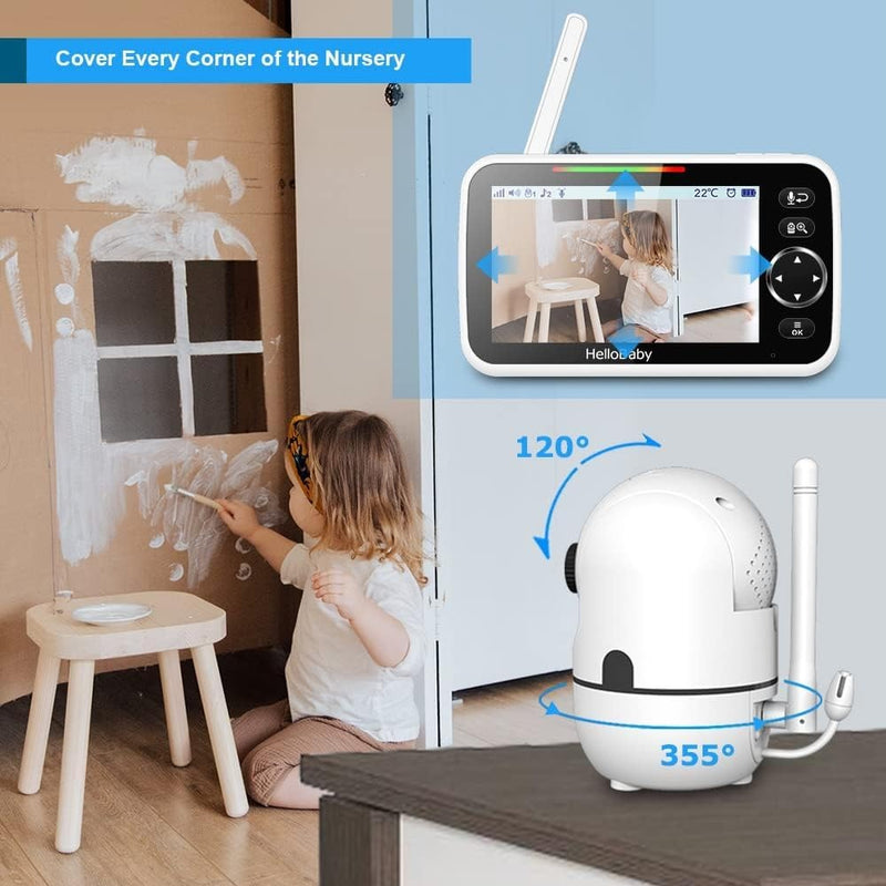 HelloBaby No WiFi Baby Monitor Camera and Audio HB6550, 5" Video Screen
