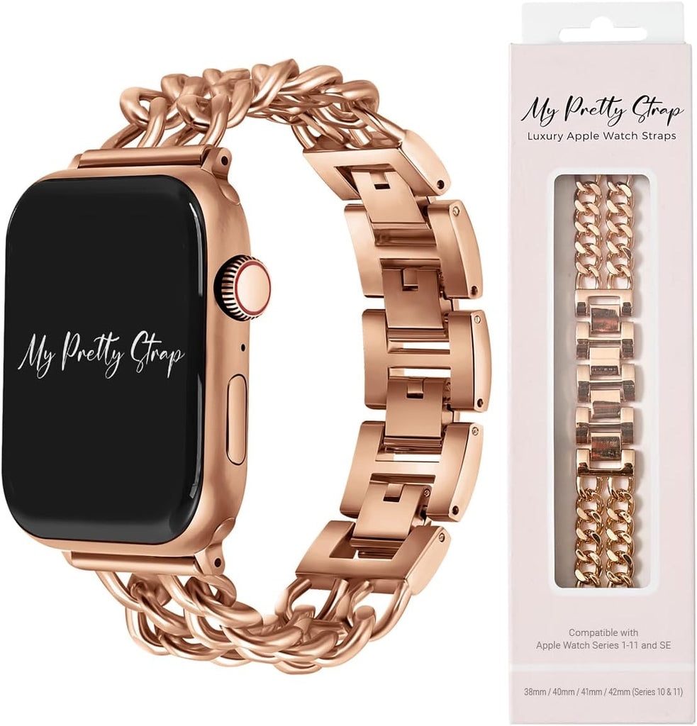 My Pretty Strap Double Chain Band Compatible with Apple WATCH SE Series 8 7 6 5 4 3 2 1, 38/40/41mm or 42/44/45/49mm for
