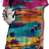 Poetsky Blouses for Women Dressy Casual V-Neck 3/4 Length Sleeve Womens Tops with Pockets Hawaiian Pattern S