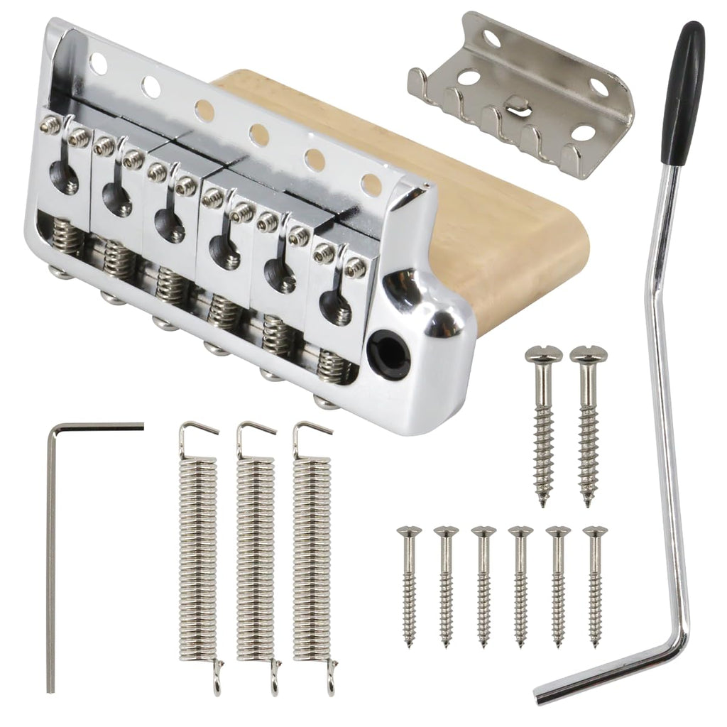 Domofa Tremolo Bridge for PRS Style Electric Guitar, 52.5mm Full Solid Brass 6-Screws Tremolo Bridge (Silver)