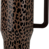 HydroJug Traveler 32oz, Insulated Tumbler with Handle & Straw, Brown Leopard