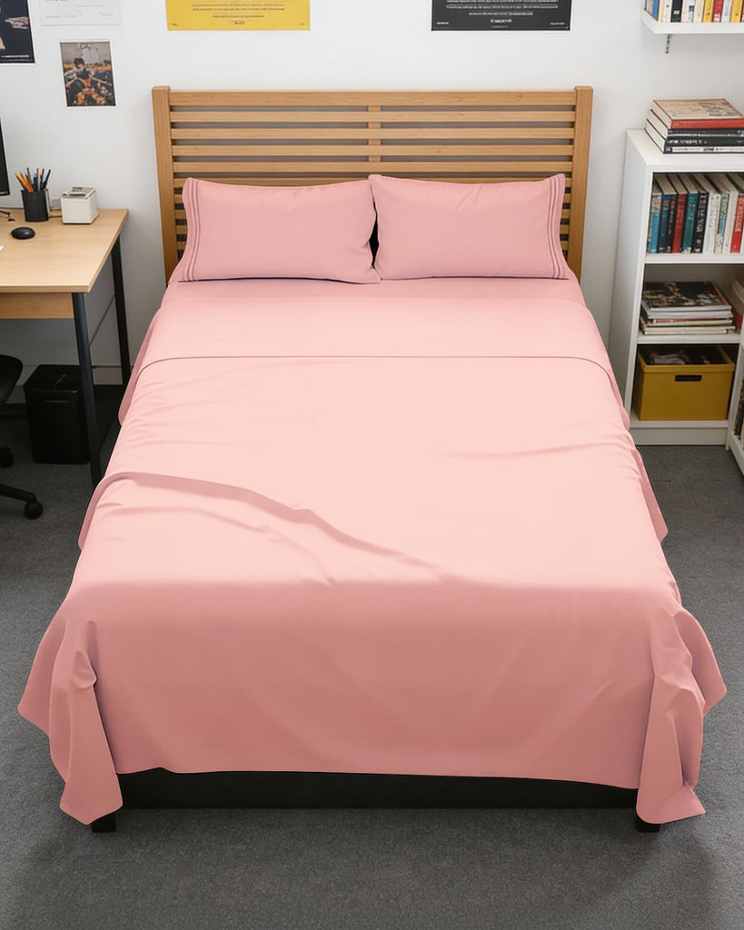 Full XL Sheets - 4 Piece Full XL Sheet Set - Cool & Breathable - Baby Pink