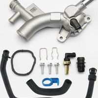 Aluminum Engine Coolant Housing Water Outlet Kit with Inlet Hose and Oil Cooler Hose Compatible with 2011-2021 Chevy Cru