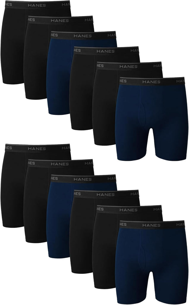 Hanes Men's Boxer Brief Underwear Pack, Cotton Boxer Briefs, Moisture-Wicking, Assorted Solids, 12-Pack