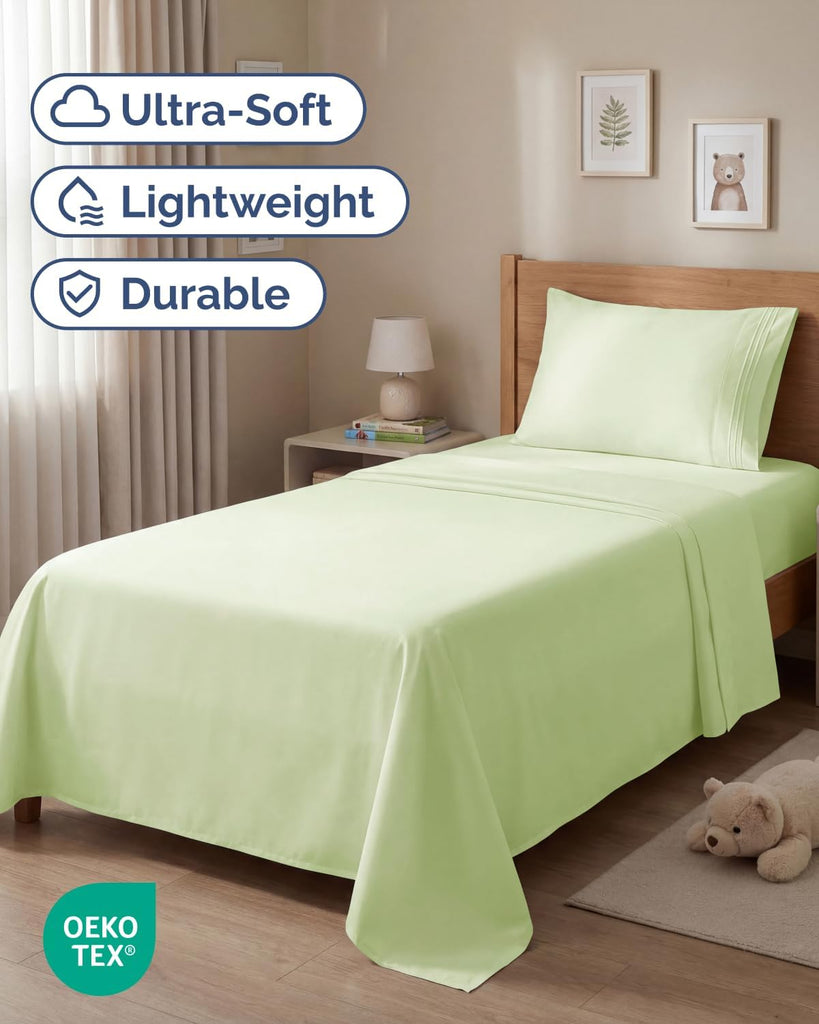 Twin Size 3 Piece Sheet Set - Comfy Breathable & Cooling - Light Sage Green