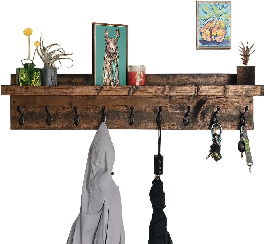 DistressedMeNot Coat Rack with Shelf Wall Mounted with Storage (Choose Your Length) Towel Rack Entryway Organizer Key Ho