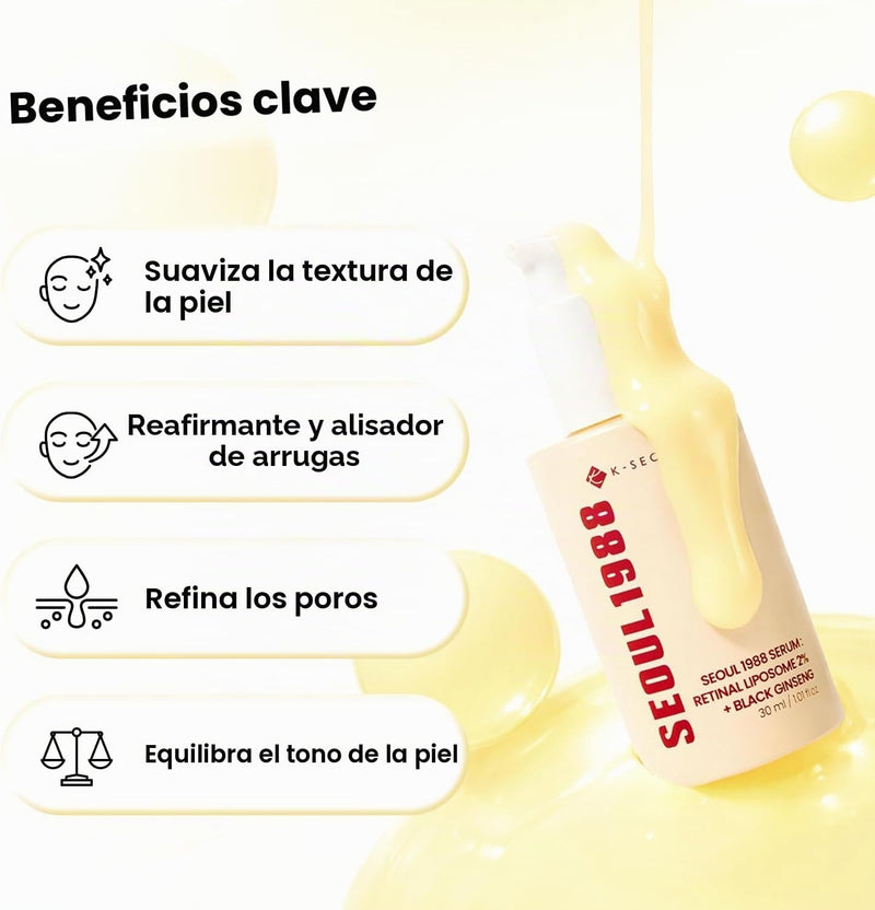 K-SECRET SEOUL 1988 Suero de Retinal – Formulado con Liposoma de Retinal Avanzado 2% y Extracto de Ginseng Negro 58%
