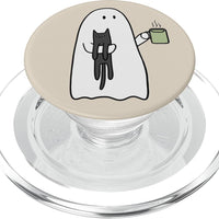 Spooky Ghost Holding Cat Coffee Lover Bookish Reading PopSockets PopGrip for MagSafe
