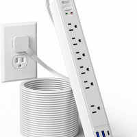 15Ft Long Extension Cord, SUPERDANNY Flat Plug Surge Protector Power Strip