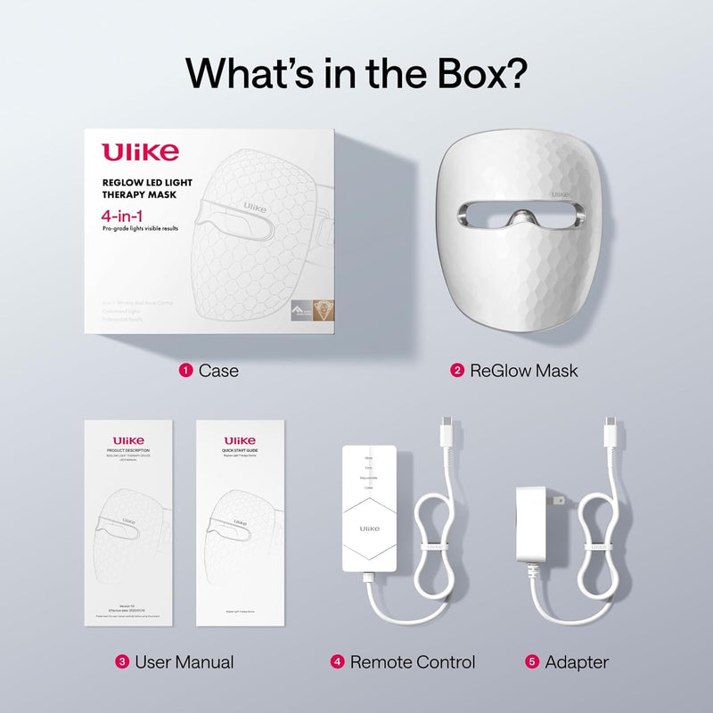 Ulike ReGlow - Máscara de Terapia de Luz LED, Terapia de Luz Roja para Cara, 4 Modos con Luces Rojas, Azules, Amarillas e Infrarrojas para Reducir el Acné y Antienvejecimiento, Protección para los
