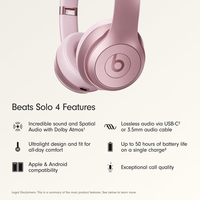Beats Solo 4 - Rosado Metallic — Audífonos inalámbricos Bluetooth on-ear, hasta 50h