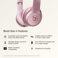 Beats Solo 4 - Rosado Metallic — Audífonos inalámbricos Bluetooth on-ear, hasta 50h