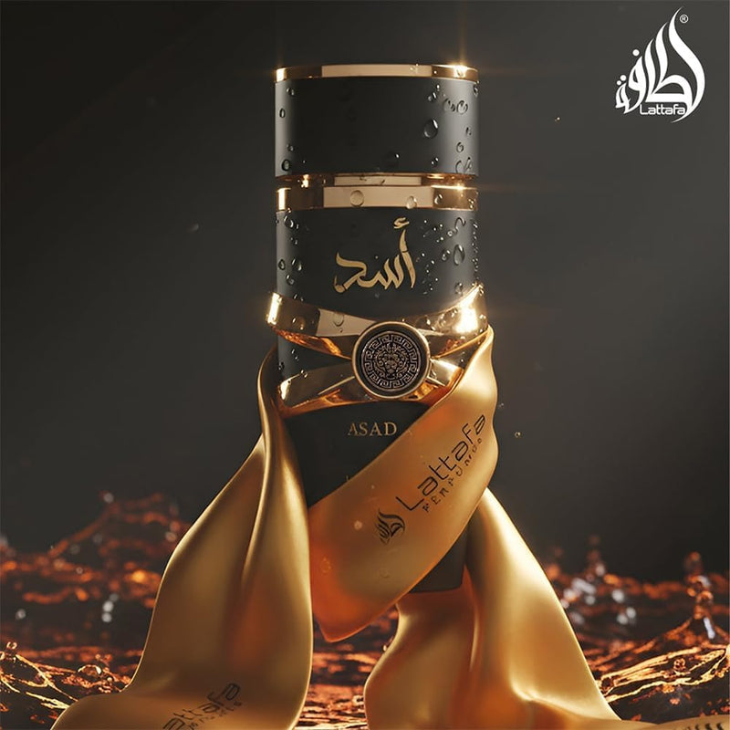 Lattafa Perfumes Asad para Unisex Eau de Parfum en spray, 3.4 onzas✅ Lattafa Asad es una fragancia de vainilla. ✅ Notas superiores: Pimienta negra, Piña, Tabaco