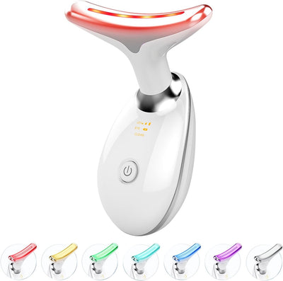 Jobazok Terapia de luz roja para cara y cuello, herramienta de masajeador facial a base de luz de 7 colores, herramienta portátil para el cuidado de la piel para reafirmar, apretar y levantar, regalos