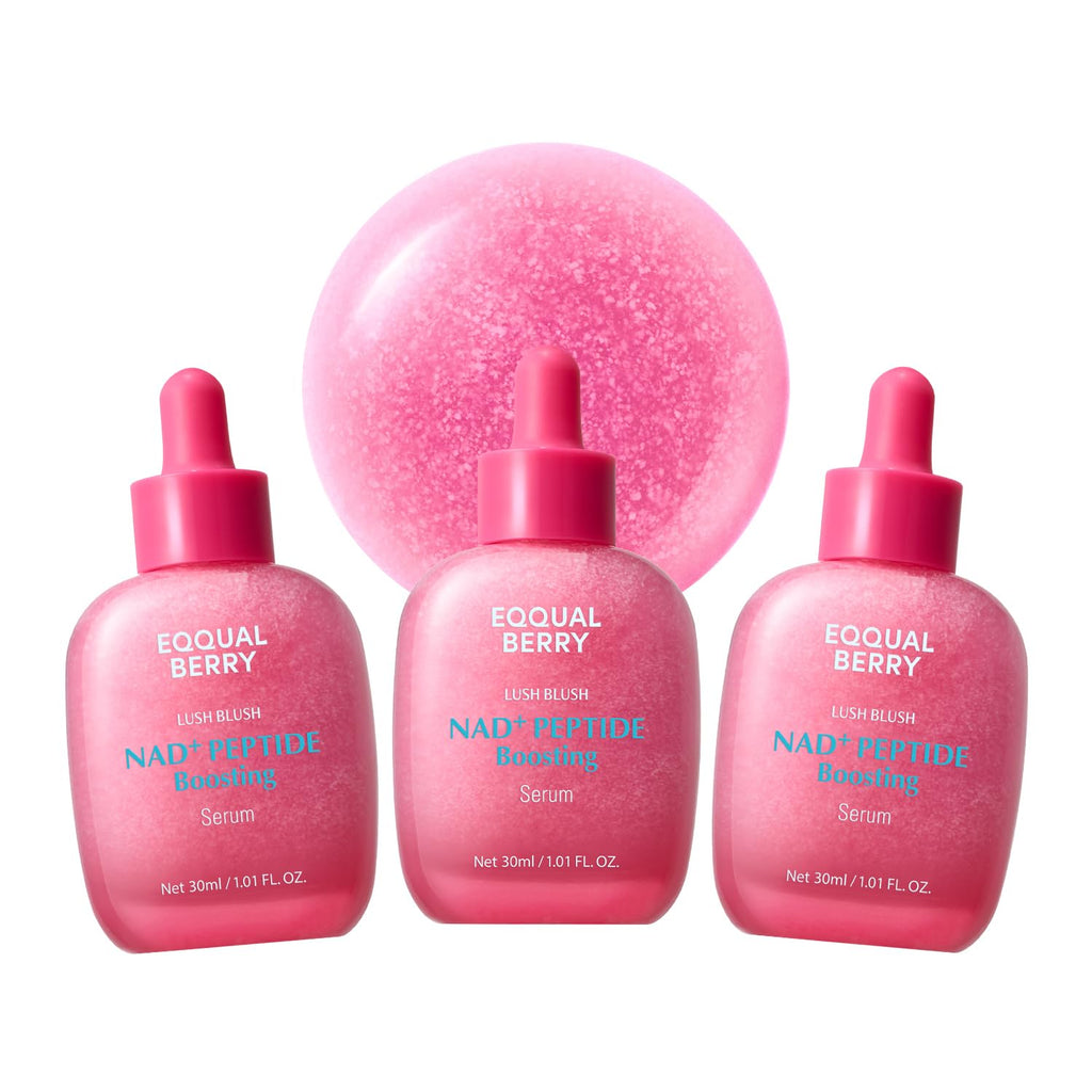EQQUALBERRY NAD+ Peptide Boosting Serum Triple Pack | 14 Peptide Serum for Face, Neck & Body | Vegan Collagen & Pink Ser