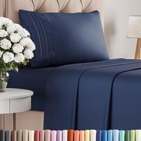 Twin Size 3 Piece Sheet Set - Comfy Breathable & Cooling Sheets - Navy Blue