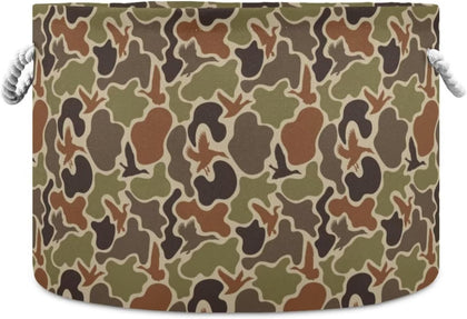 LEANSHSA Duck Hunter Camo Collapsible Round Storage Basket with Handles