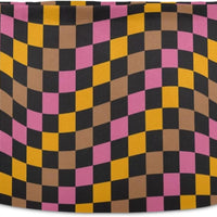 LEANSHSA Wavy Checkered Print Collapsible Round Storage Basket with Handles