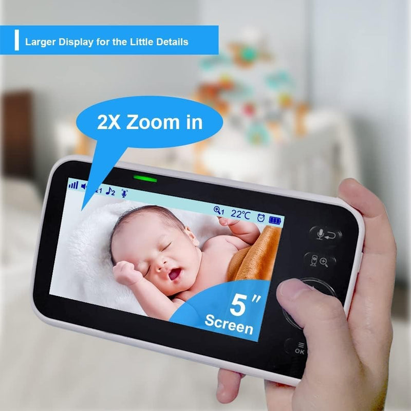 HelloBaby No WiFi Baby Monitor Camera and Audio HB6550, 5" Video Screen