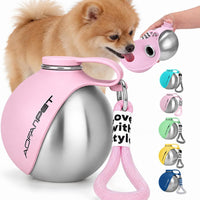 Portable Dog Water Bottle 10oz Stainless Steel Travel Dog Water Dispenser with Bowl No-Spill Puppy Water Bottle for Walk