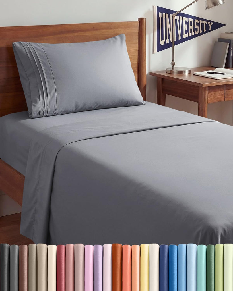 Twin XL 3 Piece Sheet Set - College Dorm Room Essentials - Steel Blue