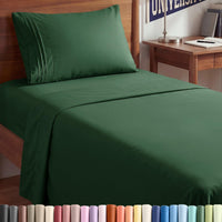 Twin XL 3 Piece Sheet Set - College Dorm Room Essentials - Emerald Green