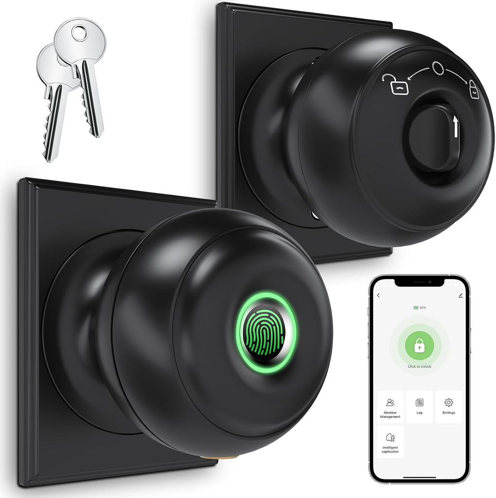 GeekTale Fingerprint Door Lock for Bedrooms, Door Knob with Lock