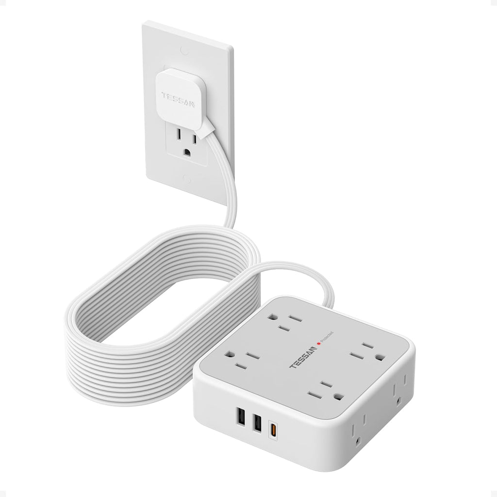 TESSAN Surge Protector Power Strip with 900J Surge Protection, 25 Ft, Grey