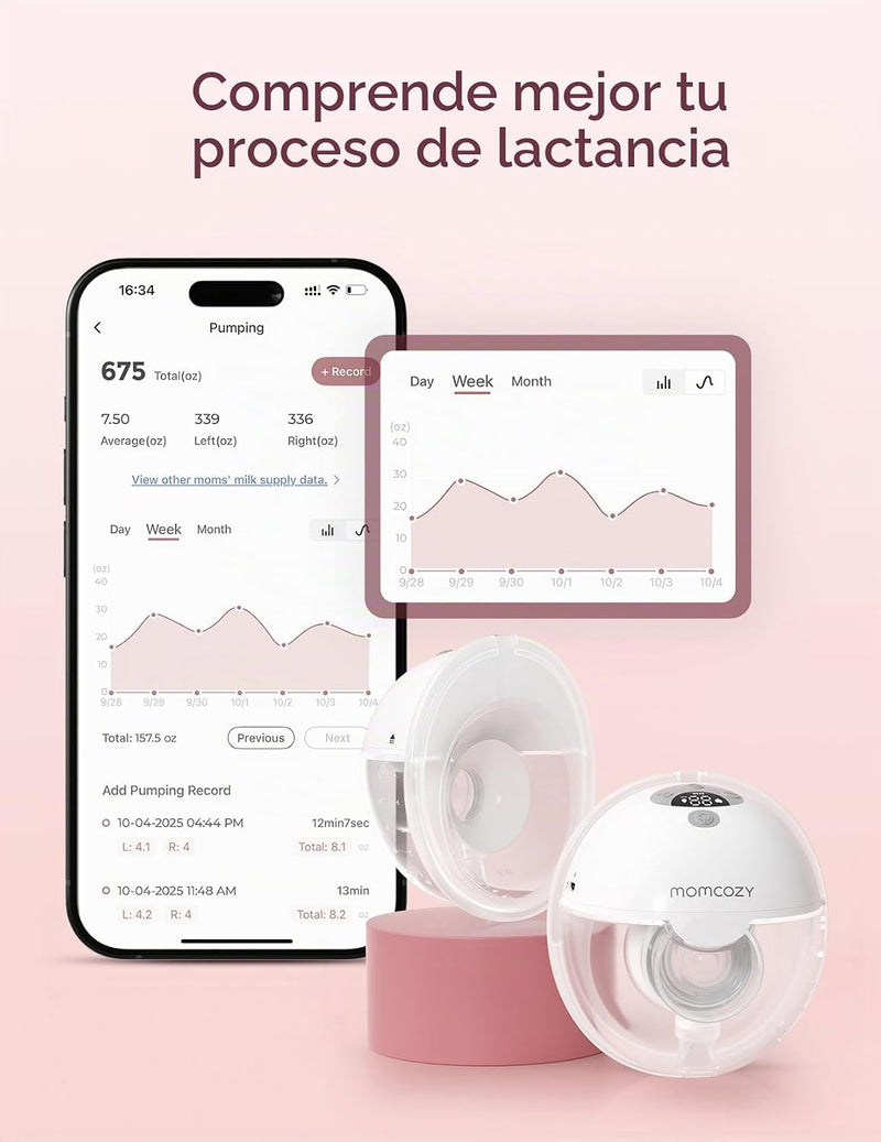 Momcozy M5 Extractor de Leche Inteligente Manos Libres - Pack de 2 (Gris)
