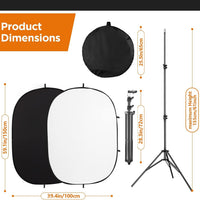 Hahawalker Portable Chromakey Black/White Backdrop with Stand,59 * 39 inch Pop Up Collapsible Backdrop,Foldable Black&White Screen 2 in 1 Backscreen for Photo and Video Shooting,Gaming (Black & White)