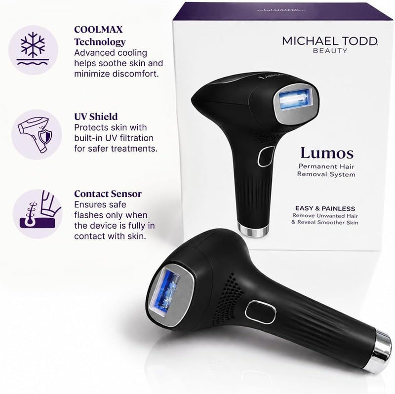MICHAEL TODD Beauty - Depilación láser IPL Lumos para mujeres y hombres, tecnología Coolmax de 50 °F, 999,999 flashes, 3 en 1 con sensor de piel para depilación casi indolora y permanente