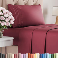 Twin Size 3 Piece Sheet Set - Comfy Breathable & Cooling Sheets - Burgundy