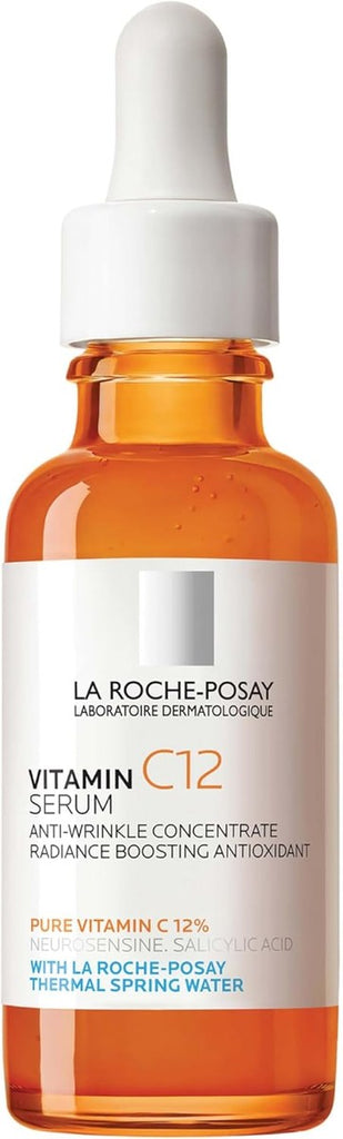 La Roche-Posay Suero puro de Vitamina C al 12% para cara con ácido hialurónico y ácido salicílico, suero facial hidratante, aumenta la luminosidad y reduce las arrugas, 2 fórmulas para piel normal