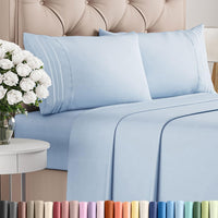 King Size 4 Piece Sheet Set - Comfy Breathable & Cooling Sheets - Sky Blue