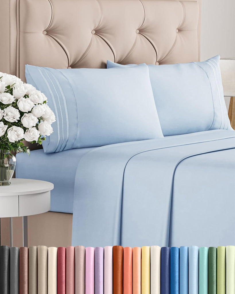 Full Size 4 Piece Sheet Set - Comfy Breathable & Cooling Sheets - Sky Blue