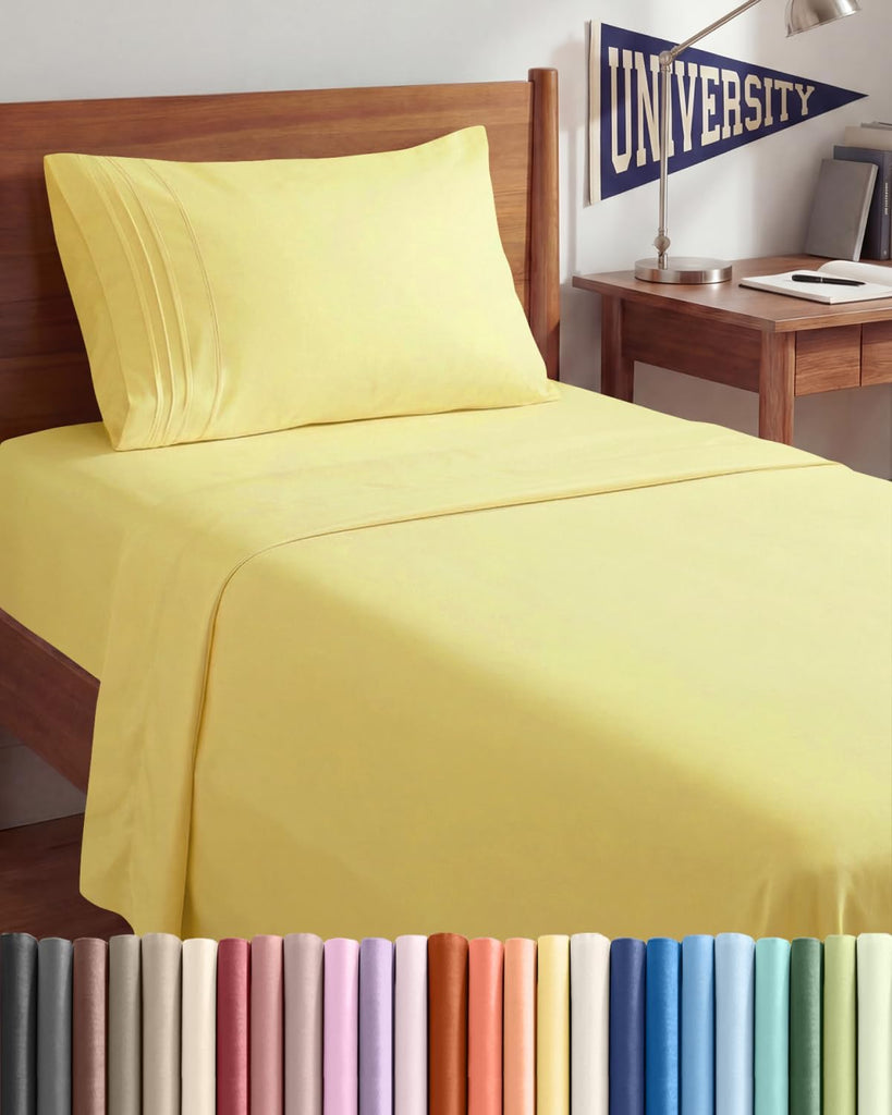 Twin XL 3 Piece Sheet Set - College Dorm Room Essentials - Yellow