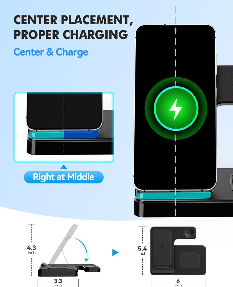 SMILE STATION store Wireless Charger for Samsung, 3-in-1 Foldable Charging Station