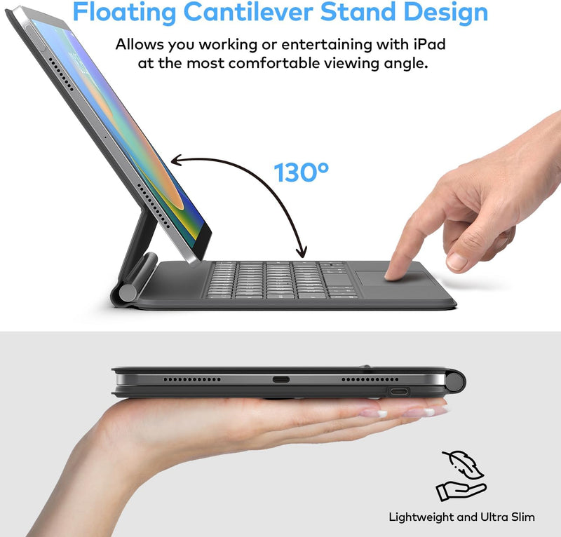 Funda con Teclado runelk para iPad 10.ª / 11.ª Gen (A16) - Gris