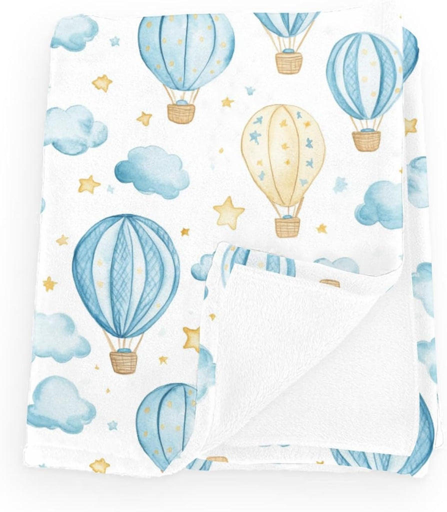 Wicbfdfv Cute Hot Air Balloon Stars Blue Baby Boy Girl Blankets Balloons Cloud Swaddle Blankets Flannel Receiving Blanke