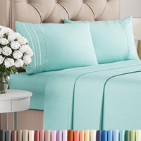 Queen Size 4 Piece Sheet Set - Comfy Breathable & Cooling Sheets - Spa Blue