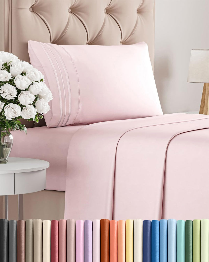 Twin Size 3 Piece Sheet Set - Breathable & Cooling Sheets - Lavender Pink