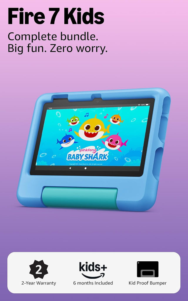 Amazon Fire 7 Kids tablet, ages 3-7. Top-selling 7" kids tablet on Amazon. Includes ad-free and exclusive content, easy