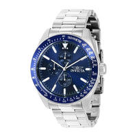 Reloj Invicta Aviator para hombres en acero inoxidable plata con esfera azul, movimiento de cuarzo y hebilla de espiga
